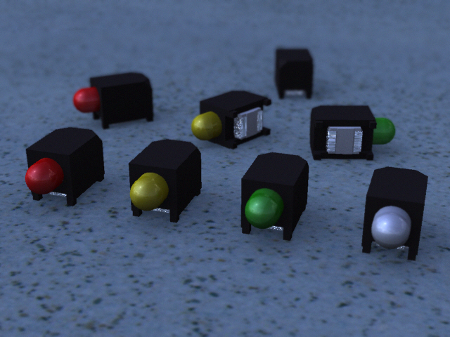 LED贴片3毫米角，颜色为红色、绿色和黄色